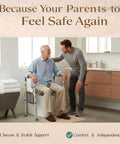 Heavy Duty Raised Toilet Seat With Grip Bars For Seniors, four hundred fifty pound weight commode chair riser in bathroom with users.