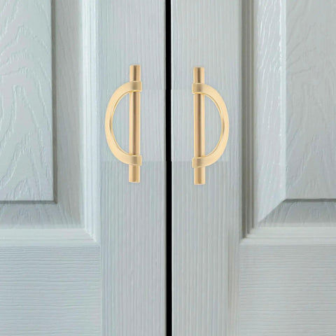 Six Piece Zinc Alloy Half Round Cabinet Pulls With Gold Brushed Finish For Kitchen Cabinets Dressers And Furniture Doors 96mm Center