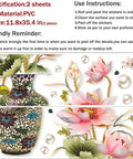 Illustration showing Chinese Style Lotus Flower Vase Wall Sticker With Pearl Accents Peel And Stick Decor For Living Room
