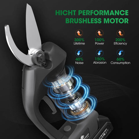 Cordless Electric Pruning Shears For Gardening And Landscaping, Brushless Motor Power, Portable Pruner with adjustable blade.