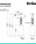 Dimensions diagram for Multi Purpose Kitchen Soap And Lotion Dispenser In Spot Free Stainless Steel With Self Priming Pump