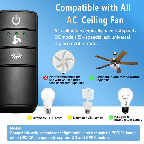Ceiling Fan Remote Control Replacement For Hampton Bay And Home Decorators Collection Fans, 3 Speed Settings With Light Dimmer.