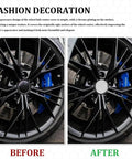 Before and after comparison of Heavy Duty Abs Wheel Center Hub Covers 4 Pack Snap On Rim Caps for better vehicle appearance.
