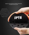 Five Piece Seven Point Five Inch Buffing Polishing Pad Kit For Car Buffer Polisher With Seven Inch Backing Plate, hands holding pad