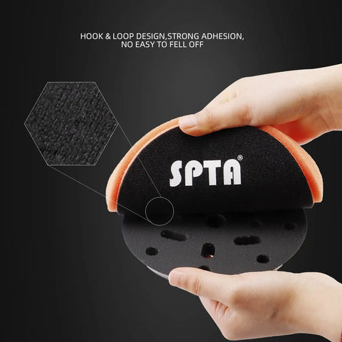 Five Piece Seven Point Five Inch Buffing Polishing Pad Kit For Car Buffer Polisher With Seven Inch Backing Plate, hands holding pad