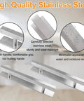Stick On Adhesive Handles 2 Pack 200mm Stainless Steel Push Pull Cabinet Doors Wardrobe Barn Door Multipurpose Peel And Stick Easy Install For Kitchen Closet And Furniture Silver, stainless steel close-up