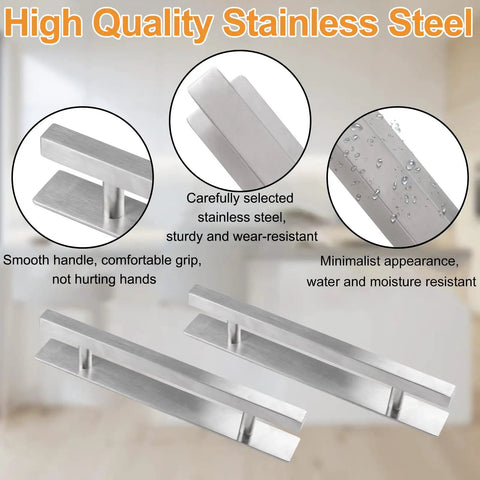 Stick On Adhesive Handles 2 Pack 200mm Stainless Steel Push Pull Cabinet Doors Wardrobe Barn Door Multipurpose Peel And Stick Easy Install For Kitchen Closet And Furniture Silver, stainless steel close-up