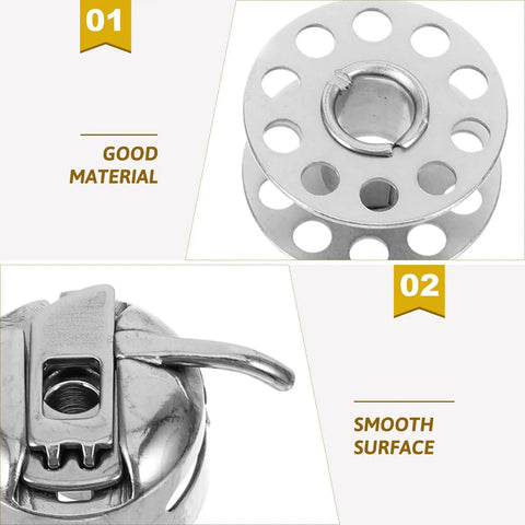Must Have 31 Piece Bobbin And Small Bobbin Case Set For Household And Industrial Sewing Machines, Easy To Install, Prevents Knots And Unraveling, Portable Crafting And Repair Kit For Everyday Sewing Projects, silver metal bobbin and case close-up