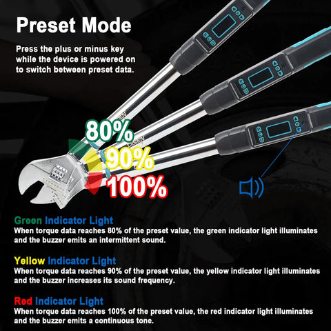 Adjustable Digital Torque Wrench For Tight Spaces 5 To 99.6 Ft Lb Or 6.8 To 135 Nm 22.8 In Electronic Torque Wrench LED indicator modes.