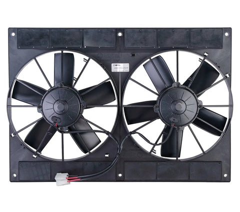 Top Tier Spal 30102052 11 Inch Dual High Performance Puller Cooling Fan with dual blades and electrical connections.
