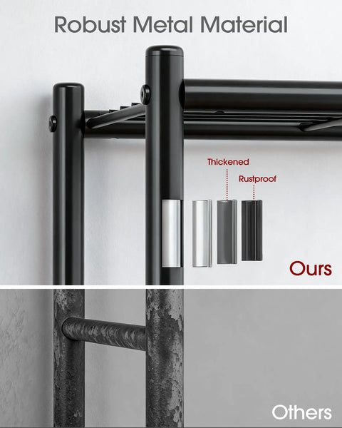 Close-up showing robust black metal material of No Sweat Install Heavy Duty 5 Tier Metal Wire Shelving, Set Of 2.