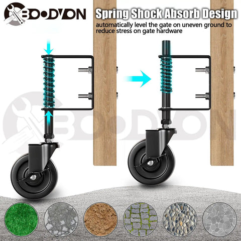 Heavy Duty Gate Caster With Side Brake And Spring Loaded Wheels 360 Degree Rotating Gate Caster For Wooden Gates