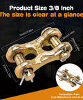 Tough As Nails 3/8 Inch Twin Clevis Link Pack Of 2 Forged From G70 Alloy Steel With Rust Resistant Zinc Coating For No Fuss Auto Towing And Ranch Rigging Work Rated For 6600 Lbs Working Limit; product size and dimensions clearly shown.