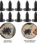 One Hundred Pack M4x10mm Black Carbon Steel Miniature Wood Screws arranged in rows with close-up features for DIY projects.