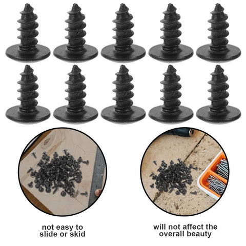 Hardcore Carbon Steel Mini Wood Screws Deep Thread Fasteners Furniture Hardware Kit No Sweat Assembly Tough Little Bolts For Home Repair Heavy Duty Small Screw Replacement Kit 100 Pack - Black mini wood screws on a white background.