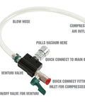 OEMTOOLS Cooling System Refiller AirEvac Kit, front view with black valve block, green lever, and hose.