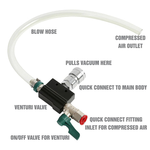 OEMTOOLS Cooling System Refiller AirEvac Kit, front view with black valve block, green lever, and hose.