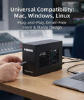 Dual Thunderbolt 4 To PCIe 3.0 X16 Expansion Chassis For Laptop And Desktop With 40gbps Throughput Plug And Play Beast connected to a laptop.