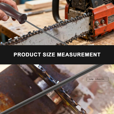 Pro Grade Chainsaw Sharpening Kit With Ten Chainsaw Files In 5/32 3/16 And 7/32 Inches File Holder Depth Gauge And Durable Storage Case used on chainsaw