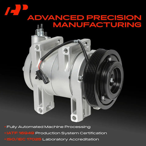 No Hassle Turnkey Air Conditioner AC Compressor With Clutch For Nissan Rogue 2.5L, silver finish with six groove pulley.