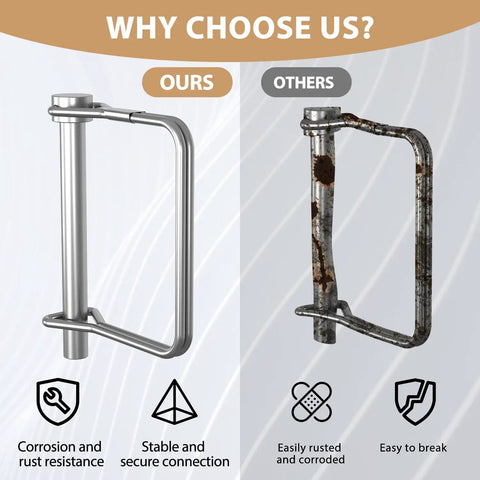 Comparison of 22 Piece Shaft Locking Pin Kit With Zinc Plated Beefed Up Heavy Duty Trailer Coupler Pins versus rusted pins.