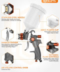 Precision HVLP Spray Gun For Auto Paint Jobs, Equipped With A WideTip Nozzle That Blows Crisp Plumes Every Pass with 600cc plastic cup.