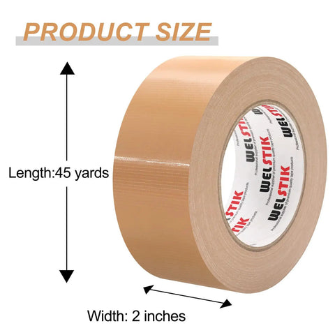 Workhorse Tan Duct Tape 2 Inch By 45 Yard Roll Waterproof Cloth Fabric Duct Tape For DIY Projects And Repairs Indoor Outdoor Use Strong Sticky Easy Tear Leaves No Residue Great For Pros And Hobbyists, 2-inch wide roll