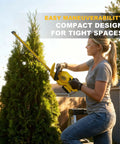 Person using 22 Inch Cordless Hedge Trimmer Compatible With Dewalt 20V Max Battery Lightweight Yet Powerful Bad Boy For Quick Clean Edges On Lawns And Shrubs Battery And Charger Not Included on tall shrub