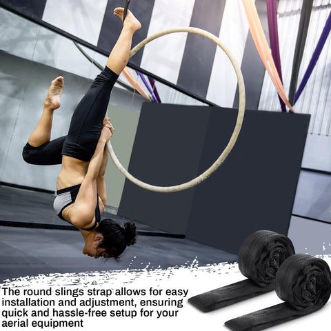 4 Pack 6.6 Ft Endless Round Polyester Lifting Straps for Hoist Rigging Slings Black Heavy Duty next to aerial hoop
