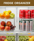 Two Tier Non Skid Acrylic Lazy Susan Turntable Organizer in fridge with fruit and drink cans