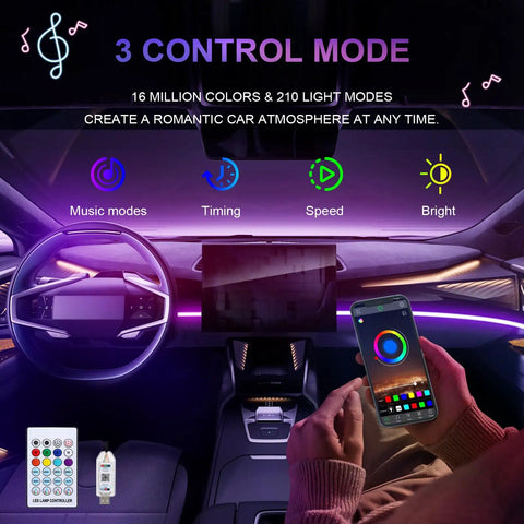 RGB Car Interior LED Strip Light 43.3 Inch With USB Port And App Control, Music Sync, 146 LEDs Fiber Optic Ambience Lighting in car