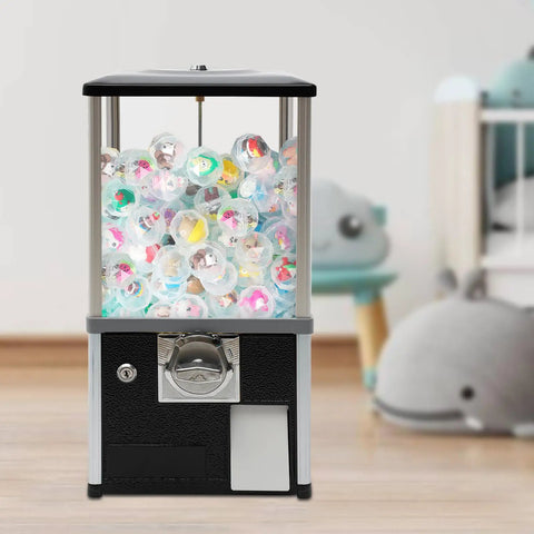 Kickass Heavy Duty Coin Vending Machine For Big Capsules, Built Like A Tank With 800 Coin Capacity, Installation Free Stand Alone Design, Crystal Clear Display Window, showcasing capsules inside a transparent container.