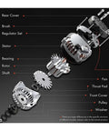 Exploded view of High Efficiency Marine Alternator Kit 12V 50A For Mercury OptiMax 115ELPT with labeled components and 4PK pulley.