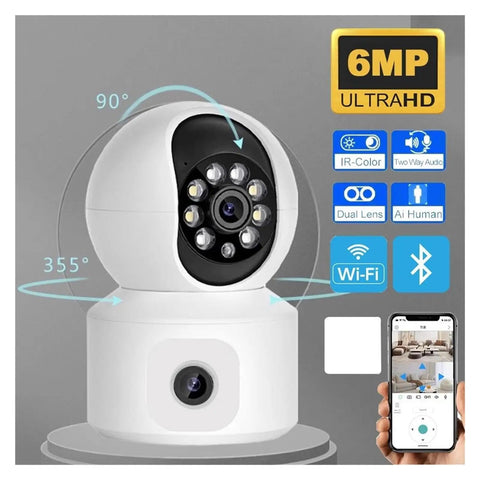 6Mp Dual Lens Wifi Ip Camera With Built In Screen Features Ai Human Detection Smooth Auto Tracking And Flat Out Reliable Ptz Pan Tilt Zoom Tech To Deliver Big Time Indoor Outdoor Security with 355 degree tilt and dual lenses.