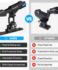 2 In 1 Kayak Fishing Rod Holder For Boats Track Mounted And Deck Mounted Universal Boat Rod Holder For Kayaks And Small Boats Keeps Your Rods Locked In While You Paddle Or Cast. black 2-in-1 kayak rod holder with track base and strap mount