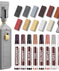 Boss Level Vinyl Floor Repair Kit with Heat Pen and 11 Colors to Touch Up Scratches Stains and Cracks on Laminate Wood Linoleum Floors Doors and Cabinets Quick Dry Wax for a Nailed It Finish with heat pen and color markers.