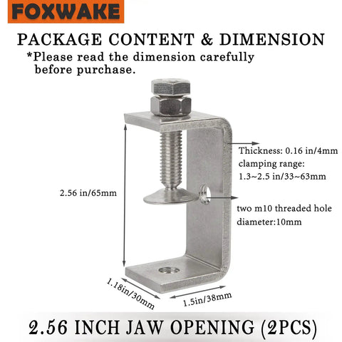 Heavy Duty Stainless Steel C Clamps 2.5 Inch For Woodworking And Mounting Mini Desk Clamps With Wide Jaw Opening Protective Pads I Beam Design Garage Grade Durable U Clamps For DIY Projects Set Of 2