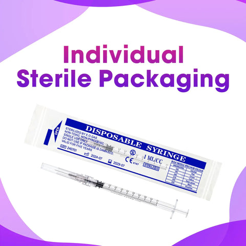 100 Pack 1 Milliliter Syringes With Needle 27 Gauge Half Inch Disposable Luer Lock Syringes For Scientific Lab Use Sterile Individually Wrapped Ready For Pro Grade Precision Dosing In Microbiology Chemistry And General Research, individually sterile wrapped
