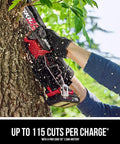 Six Inch Mini Cordless Chainsaw Kit With Brushless 20V Power PWR CORE 20 2.0Ah Battery in use cutting tree branch
