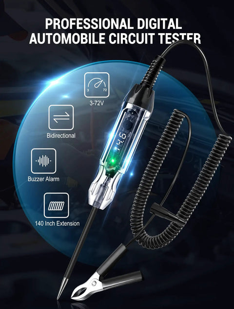 3 To 72V Automotive Test Light Circuit Tester For Quick Voltage Checks Wide Range Diagnostic Tool To Inspect Headlights Taillights Turn Signals Sockets Fuses And Electrical Circuits In Cars Trucks And Motorcycles, 140-inch extension