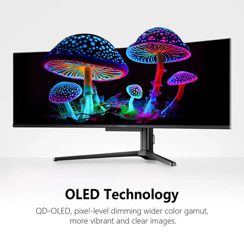 Front view of 49 Inch OLED Curved Ultrawide Gaming Monitor That Cranks Out 5120x1440, 240Hz, 0.03ms, USB C 90W, HDMI 2.1.