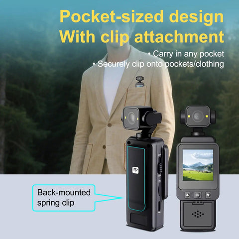 Body Mounted Action Camera For Vlogging With WiFi Night Vision And Stabilization 2.5K Video Rotating 360 Degree Lens displayed