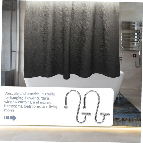 12 Piece Rust Resistant Shower Curtain Hooks Curved Rings For Bathroom And Window Curtains Silver Finish in bathroom setup