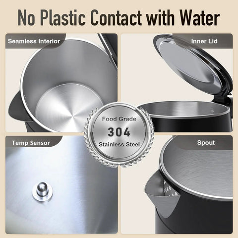 Interior of Electric Kettle 1.7L With Clear Touch Screen Temperature Control, No Plastic Contact With Water