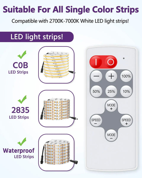 Mini RF Remote Controller For Single Color LED Strip Lights 5 To 24V 12 Key Wireless Dimmer with LED strip options