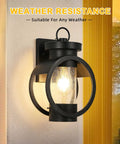 Outdoor Wall Light With Dusk To Dawn Sensor No Fuss Auto On Auto Off Waterproof Exterior Lamp In Matte Black Modern Industrial Sconce With Seeded Glass For House Porch Garage Patio, weather resistance feature displayed