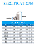 Nickel Plated Carbon Steel Tip Screws Set With 2mm Driver 240 Pcs In 12 Sizes with detailed size chart for repairs