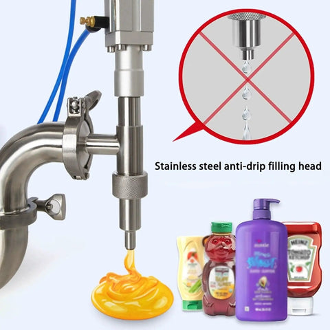 Heavy Duty Automatic Filling Machine For Viscous Liquids And Creamy Sauces Precision Paste Bottle Packager showcasing stainless steel anti-drip filling head.