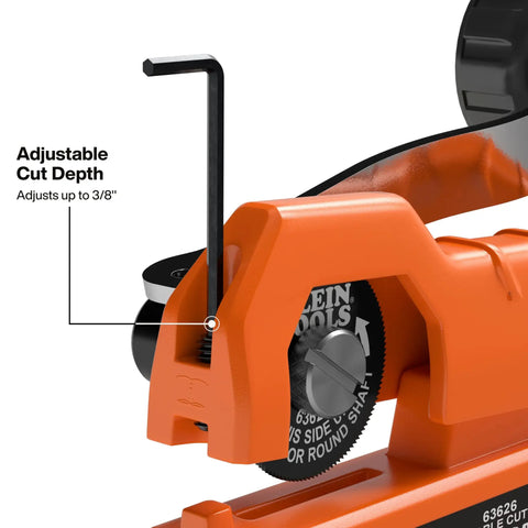 Close-up of MC Cable Cutter For BX AC MC And MCAP Three Eighths Inch Armored Cable showing spring-loaded handle and cut depth adjustment.
