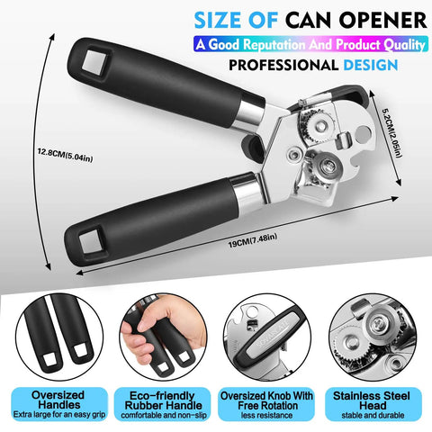 Manual Can Opener Heavy Duty Multifunction With Magnet Lift Plus Ergonomic Curved Handle Grip Stainless Steel Arthritis Friendly